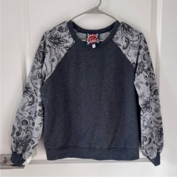 Johnny Was JWLA bishop sleeve sweatshirt grey floral wanders size small - Picture 3 of 5